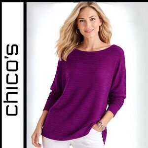 NWOT Chico’s Textured Rib Knit Sweater Purple Size 3 XL